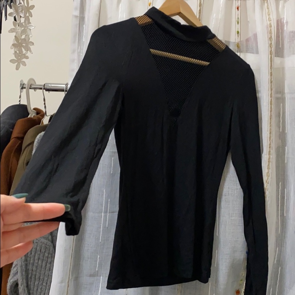 shein fishnet vneck longsleeves top